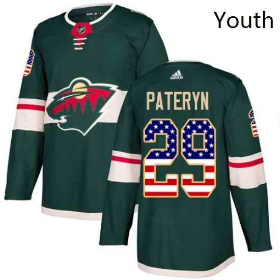 Youth Adidas Minnesota Wild 29 Greg Pateryn Authentic Green USA Flag Fashion NHL Jersey